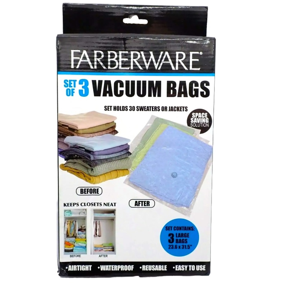 Farberware Space Saving Airtight Vacuum Bags 23.6 x 31.5 Large Bags Box of 3